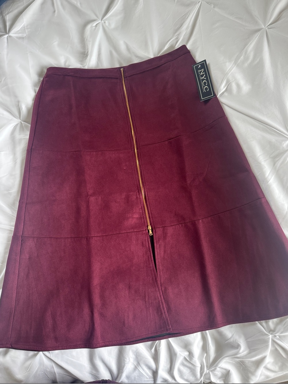 New York & Company Burgundy A-Line Skirt with Gold Zip
